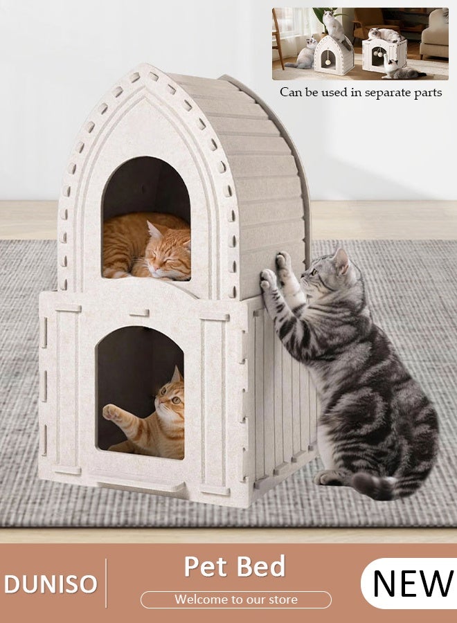 DUNISO بيت قطط كبير كهف جرو قابل للطي سرير حيوانات أليفة مع شرفة مكعب وسادة خدش قطط ملجأ قابل للطي ملعب نوم قن د Tunnel مقعد قطط صغير مركز لعب - Image 1